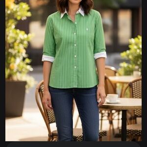 Ralph Lauren Green and White Striped Women’s Shirt